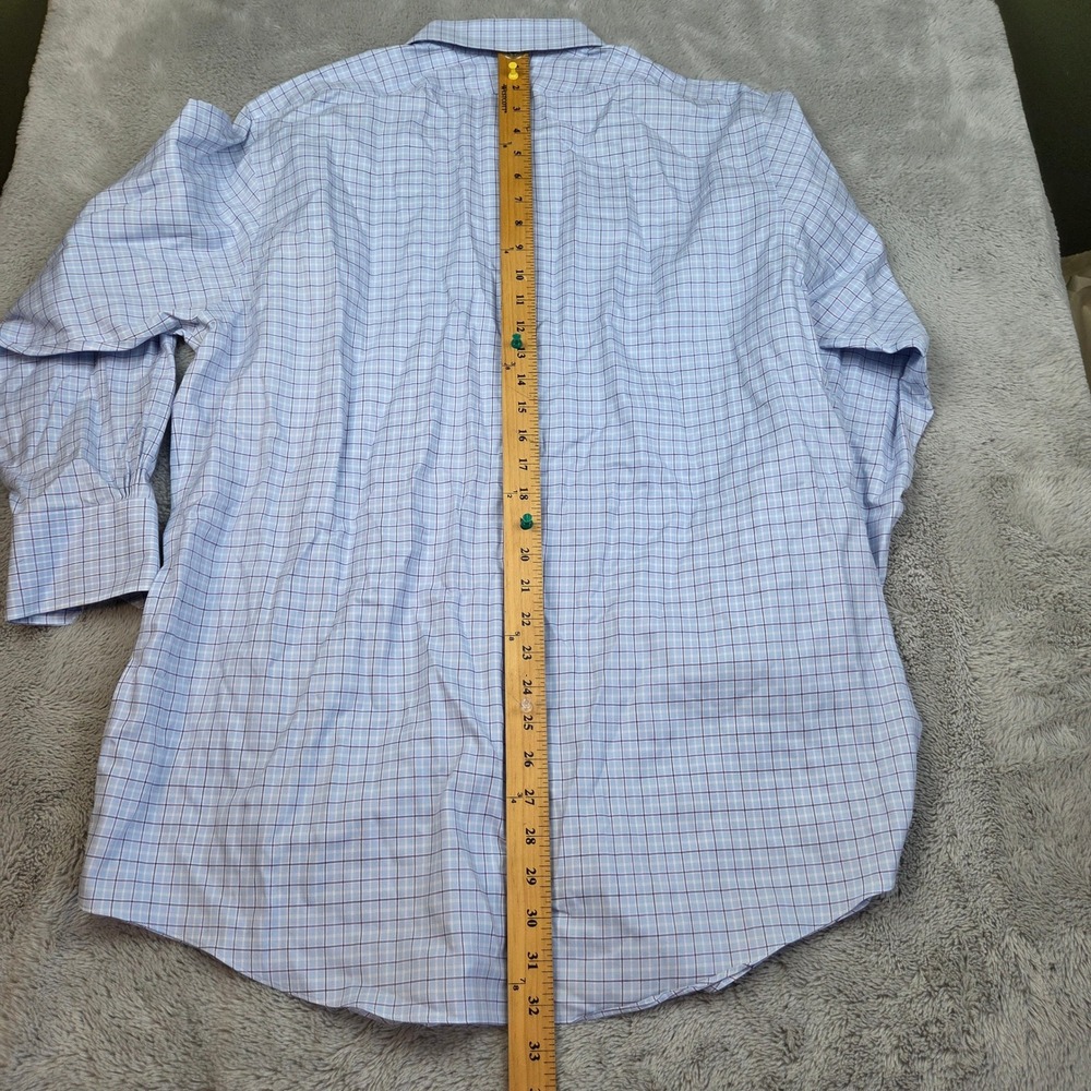 Brooks Brothers Dress Shirt Mens 16.5 32 Regent Non-Iron Check Supima Blue Shirt - Picture 6 of 6